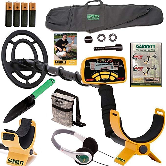 Garrett Ace 250 Metal Detector with Headphones, DVD, Digging Trowel, Finds Pouch and Carry Bag