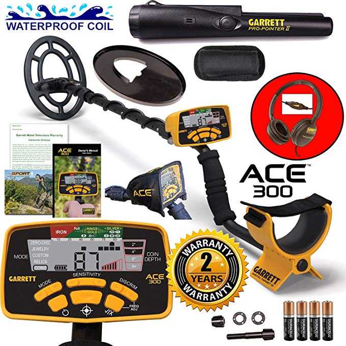 Garrett ACE 300 Metal Detector with Waterproof Search Coil and Pro-Pointer II