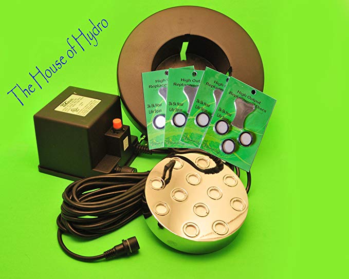 Commercial 12 Head Mist Maker Kit- (Twelve Disk Mist Maker, Transformer, Float, and 12 House of Hydro Brand Replacement Discs)