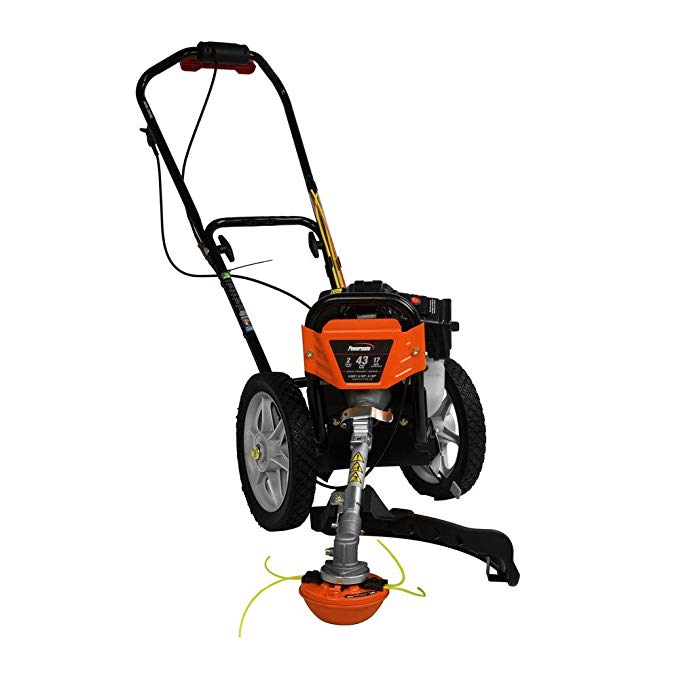 .Powermate. 17 in. 43cc 2-Stroke Engine Walk Behind Wheeled Multi String Trimmer Mower with Heavy Duty 12