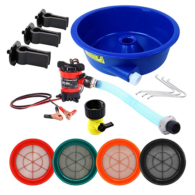 Blue Bowl Concentrator Deluxe Gold Prospecting Kit with Pump, Leg Levelers and 4 Classifiers Mesh 20, 30, 50 and 100