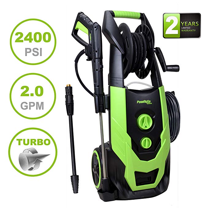 PowRyte Elite 2400 PSI 2.0 GPM Brushless Induction Motor Electric Pressure Washer, Power Washer with Hose Reel, Adjustable Spray Nozzle and Extra Turbo Nozzle